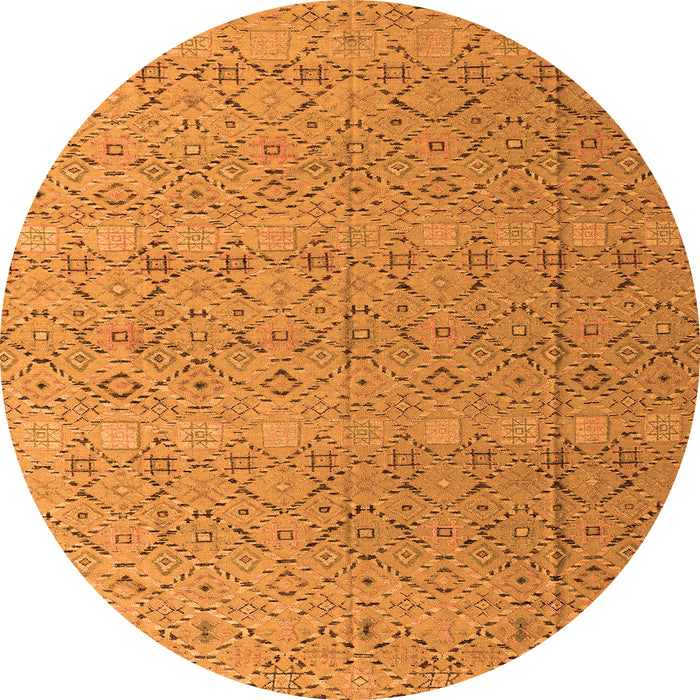 Round Machine Washable Abstract Orange Modern Area Rugs, wshabs4918org