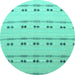 Round Machine Washable Abstract Turquoise Modern Area Rugs, wshabs4919turq