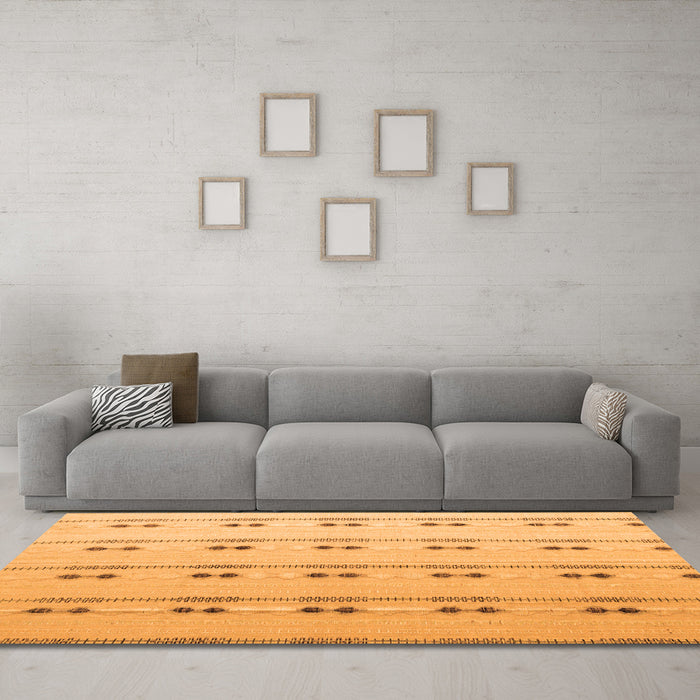 Machine Washable Abstract Orange Modern Area Rugs in a Living Room, wshabs4919org