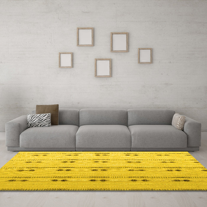 Machine Washable Abstract Yellow Modern Rug in a Living Room, wshabs4919yw