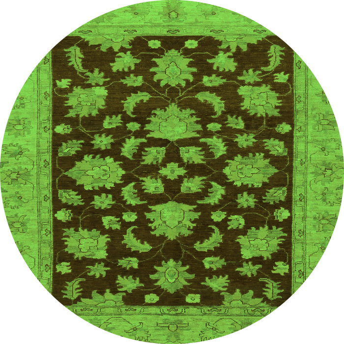 Round Oriental Green Traditional Rug, abs491grn