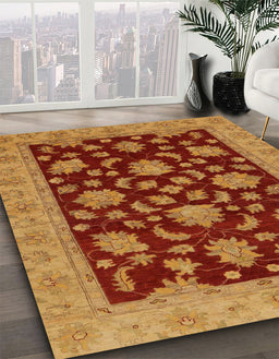 Abstract Dark Orange Oriental Rug in Family Room, abs491