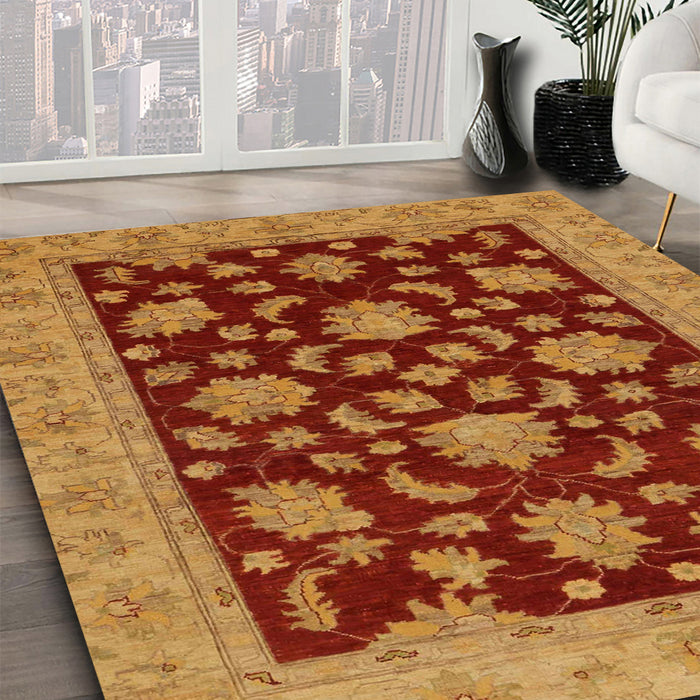 Abstract Dark Orange Oriental Rug in Family Room, abs491