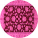 Round Machine Washable Oriental Pink Traditional Rug, wshabs491pnk