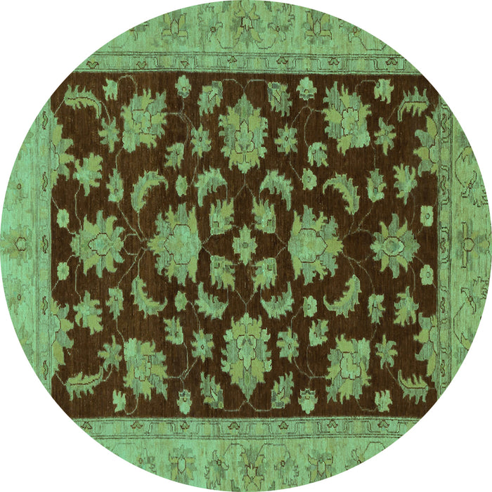 Round Machine Washable Oriental Turquoise Traditional Area Rugs, wshabs491turq