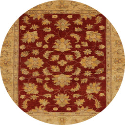 Round Abstract Dark Orange Oriental Rug, abs491