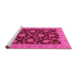 Sideview of Machine Washable Oriental Pink Traditional Rug, wshabs491pnk