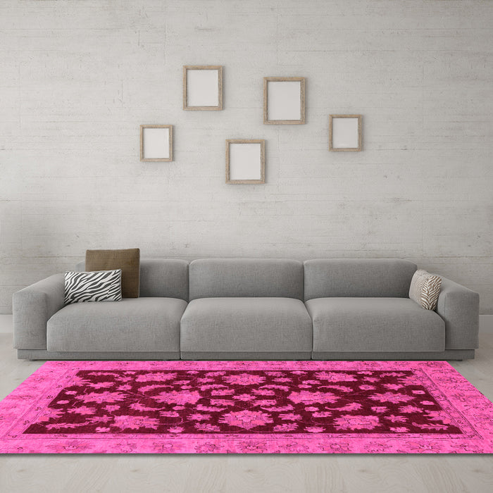 Machine Washable Oriental Pink Traditional Rug in a Living Room, wshabs491pnk