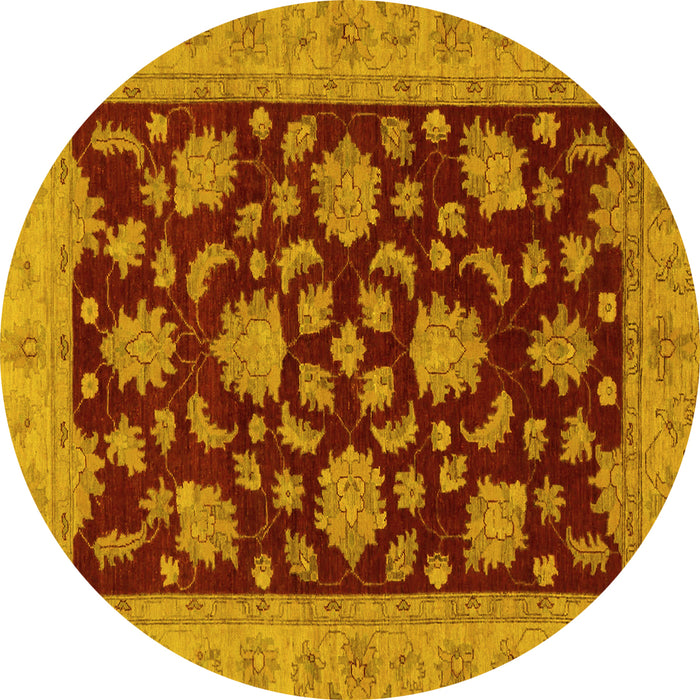 Round Machine Washable Oriental Yellow Traditional Rug, wshabs491yw