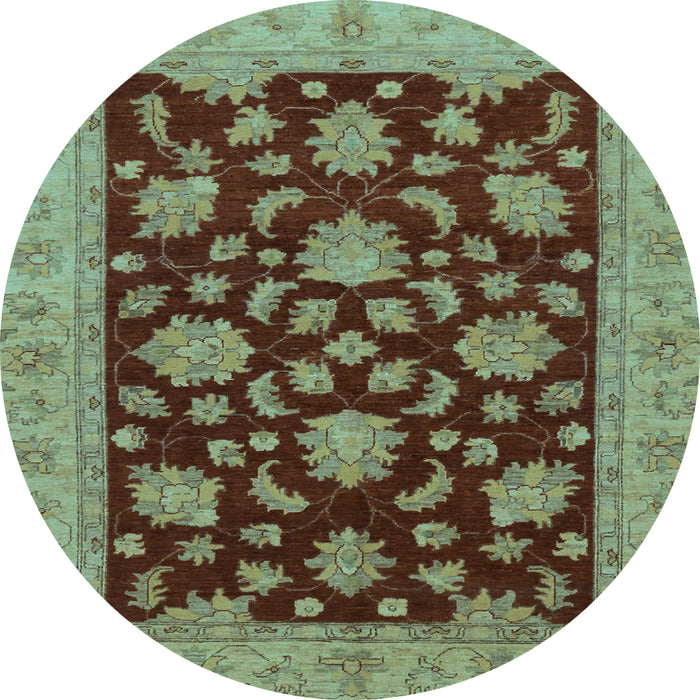 Round Machine Washable Oriental Light Blue Traditional Rug, wshabs491lblu