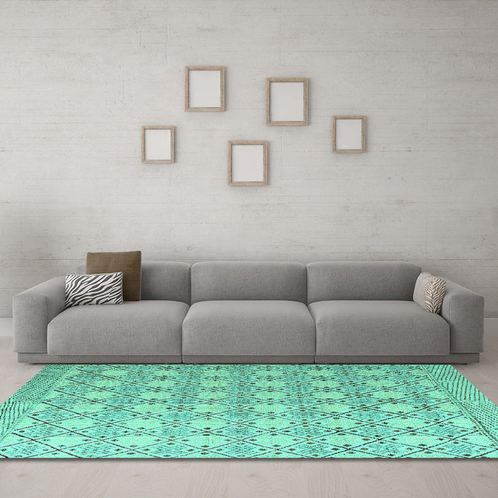 Machine Washable Abstract Turquoise Modern Area Rugs in a Living Room,, wshabs4920turq