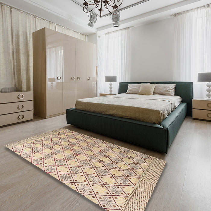 Machine Washable Abstract Orange Salmon Pink Rug in a Bedroom, wshabs4920