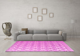 Machine Washable Abstract Pink Modern Rug in a Living Room, wshabs4920pnk