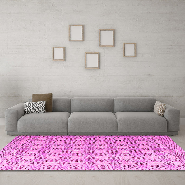Machine Washable Abstract Pink Modern Rug in a Living Room, wshabs4920pnk