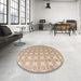 Round Machine Washable Abstract Orange Salmon Pink Rug in a Office, wshabs4920