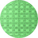 Round Machine Washable Abstract Emerald Green Modern Area Rugs, wshabs4920emgrn