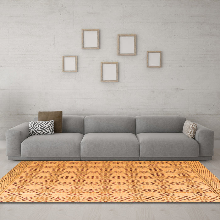 Machine Washable Abstract Orange Modern Area Rugs in a Living Room, wshabs4920org