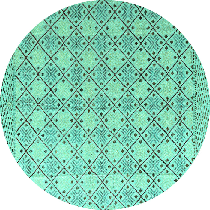 Round Machine Washable Abstract Turquoise Modern Area Rugs, wshabs4920turq