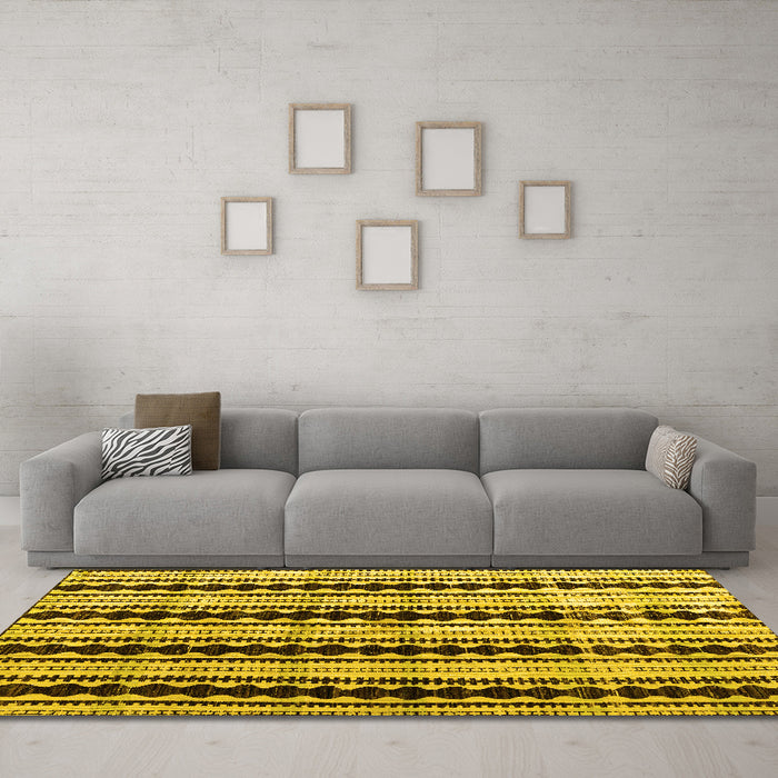 Machine Washable Abstract Yellow Modern Rug in a Living Room, wshabs4922yw