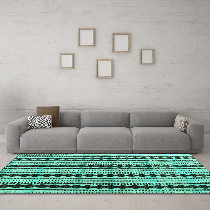 Machine Washable Abstract Turquoise Modern Area Rugs in a Living Room,, wshabs4922turq