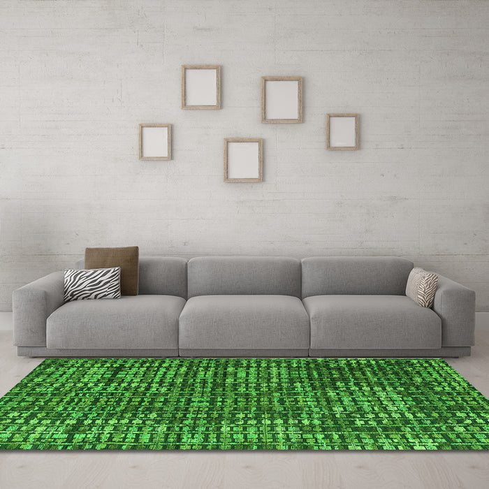Machine Washable Abstract Green Modern Area Rugs in a Living Room,, wshabs4923grn