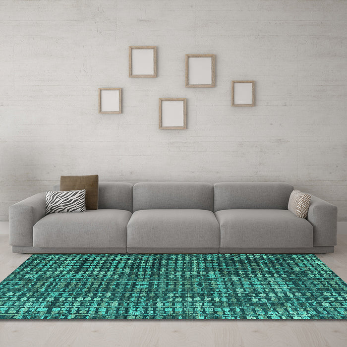 Machine Washable Abstract Turquoise Modern Area Rugs in a Living Room,, wshabs4923turq