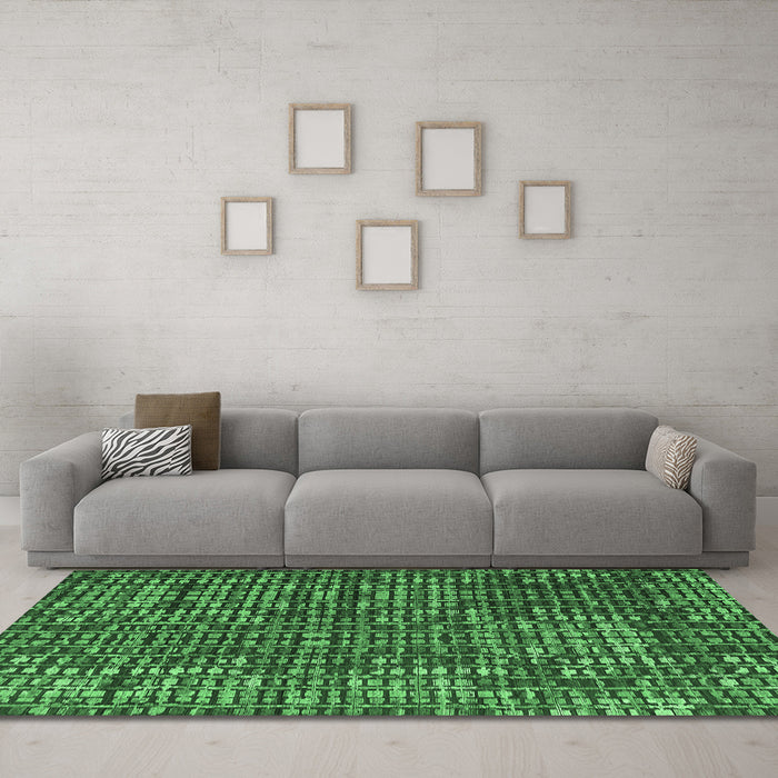 Machine Washable Abstract Emerald Green Modern Area Rugs in a Living Room,, wshabs4923emgrn
