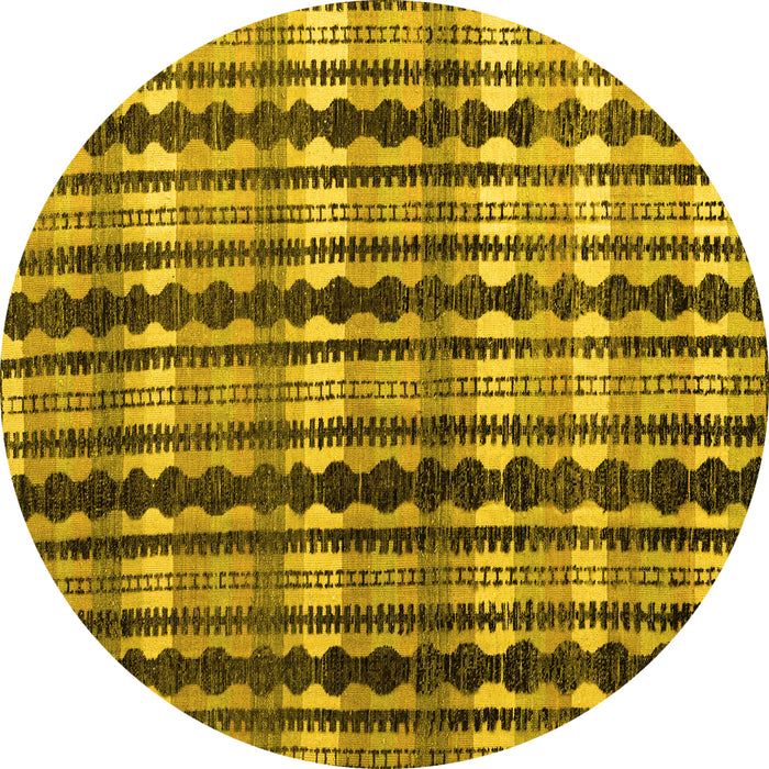 Round Machine Washable Abstract Yellow Modern Rug, wshabs4924yw
