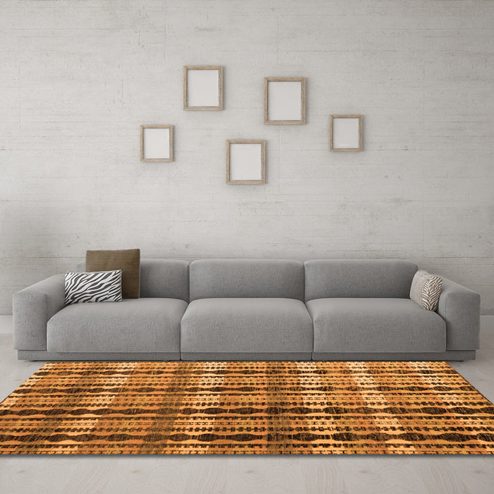 Machine Washable Abstract Orange Modern Area Rugs in a Living Room, wshabs4924org