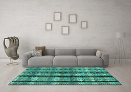 Machine Washable Abstract Turquoise Modern Area Rugs in a Living Room,, wshabs4924turq