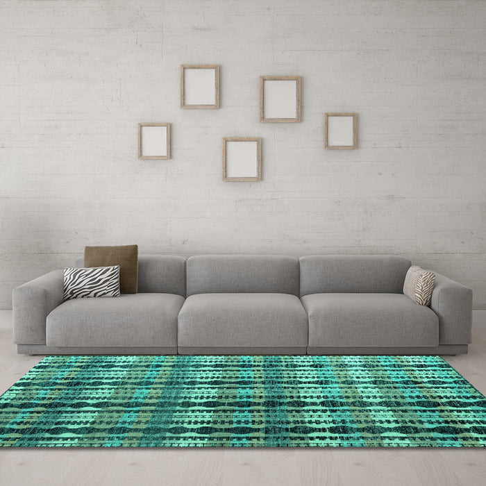 Machine Washable Abstract Turquoise Modern Area Rugs in a Living Room,, wshabs4924turq