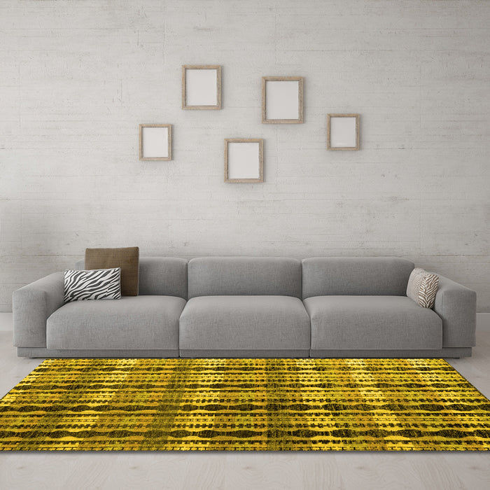 Machine Washable Abstract Yellow Modern Rug in a Living Room, wshabs4924yw
