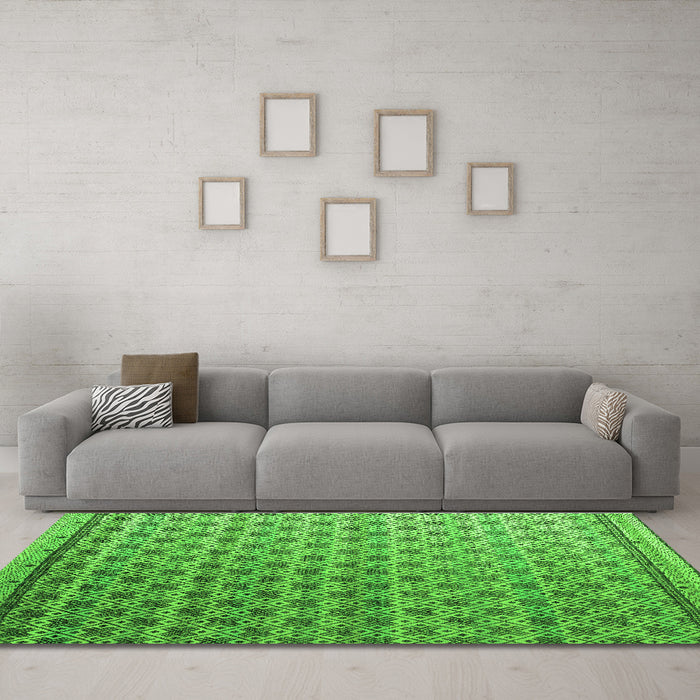 Machine Washable Abstract Green Modern Area Rugs in a Living Room,, wshabs4925grn