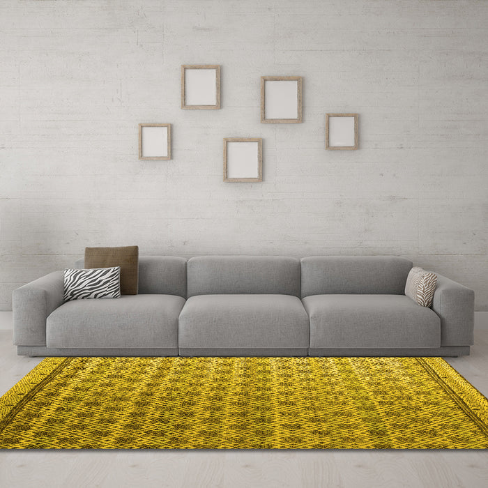 Machine Washable Abstract Yellow Modern Rug in a Living Room, wshabs4925yw