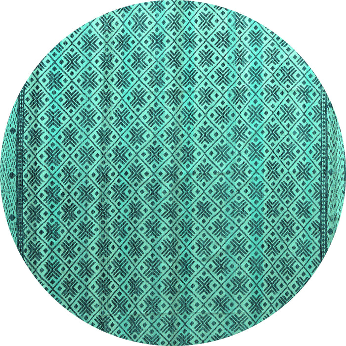 Round Abstract Turquoise Modern Rug, abs4925turq