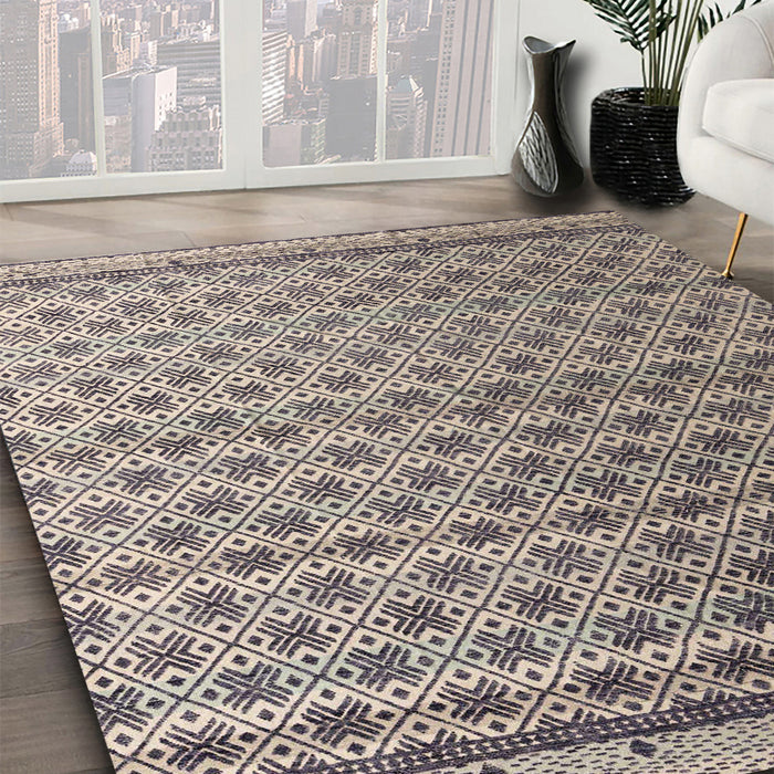 Abstract Tan Brown Modern Rug in Family Room, abs4925