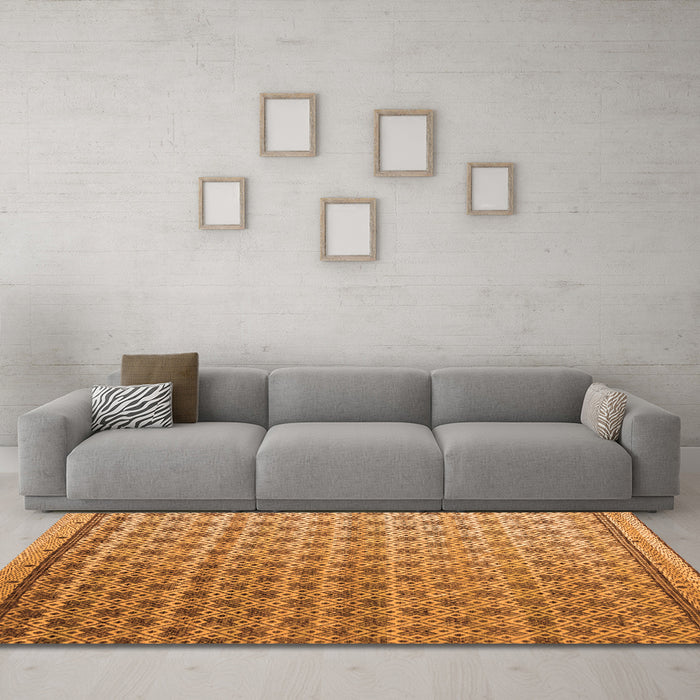 Machine Washable Abstract Orange Modern Area Rugs in a Living Room, wshabs4925org