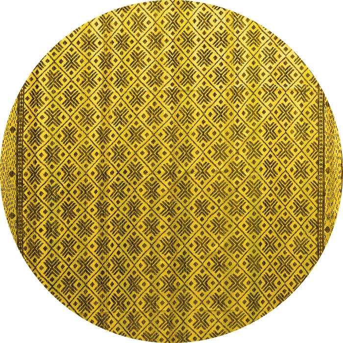 Round Machine Washable Abstract Yellow Modern Rug, wshabs4925yw
