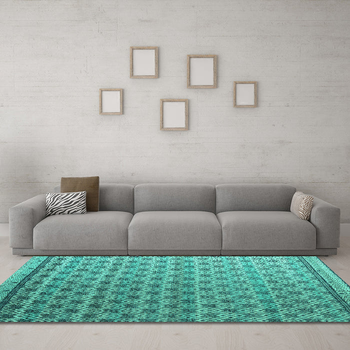 Machine Washable Abstract Turquoise Modern Area Rugs in a Living Room,, wshabs4925turq