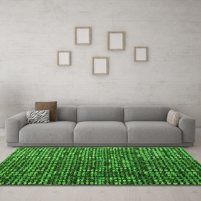 Machine Washable Abstract Green Modern Area Rugs in a Living Room,, wshabs4926grn