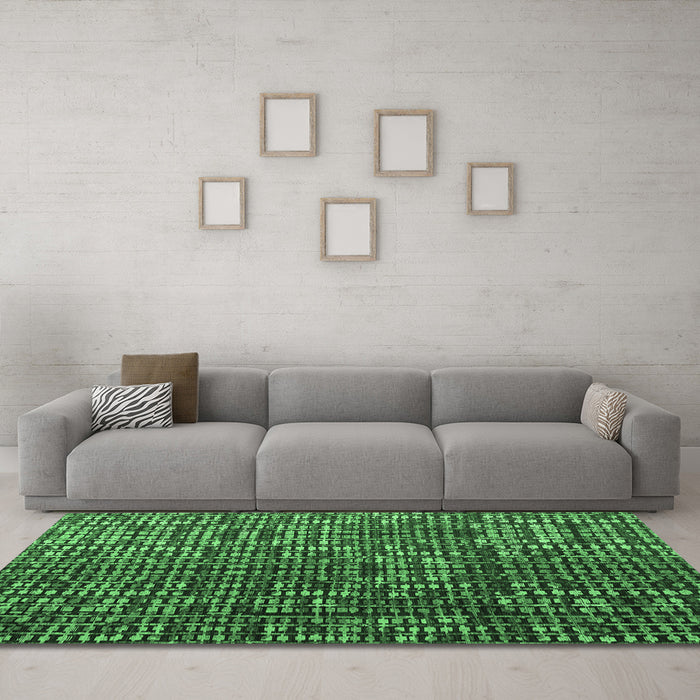 Machine Washable Abstract Emerald Green Modern Area Rugs in a Living Room,, wshabs4926emgrn