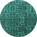 Round Abstract Turquoise Modern Rug, abs4926turq