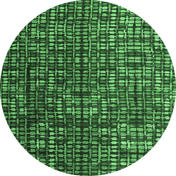Round Machine Washable Abstract Emerald Green Modern Area Rugs, wshabs4926emgrn