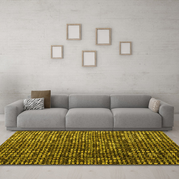 Machine Washable Abstract Yellow Modern Rug in a Living Room, wshabs4926yw