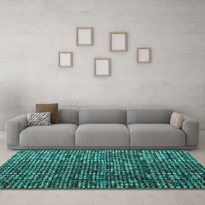 Machine Washable Abstract Turquoise Modern Area Rugs in a Living Room,, wshabs4926turq