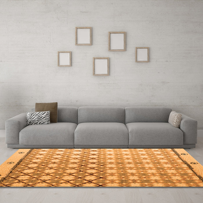 Machine Washable Abstract Orange Modern Area Rugs in a Living Room, wshabs4927org