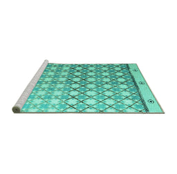 Sideview of Machine Washable Abstract Turquoise Modern Area Rugs, wshabs4927turq