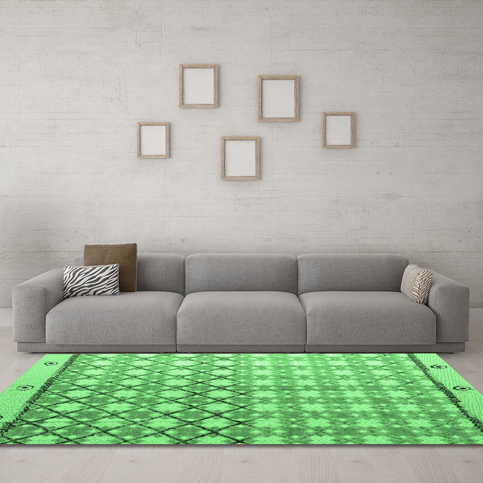 Machine Washable Abstract Emerald Green Modern Area Rugs in a Living Room,, wshabs4927emgrn
