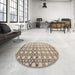 Round Abstract Dark Almond Brown Modern Rug in a Office, abs4927