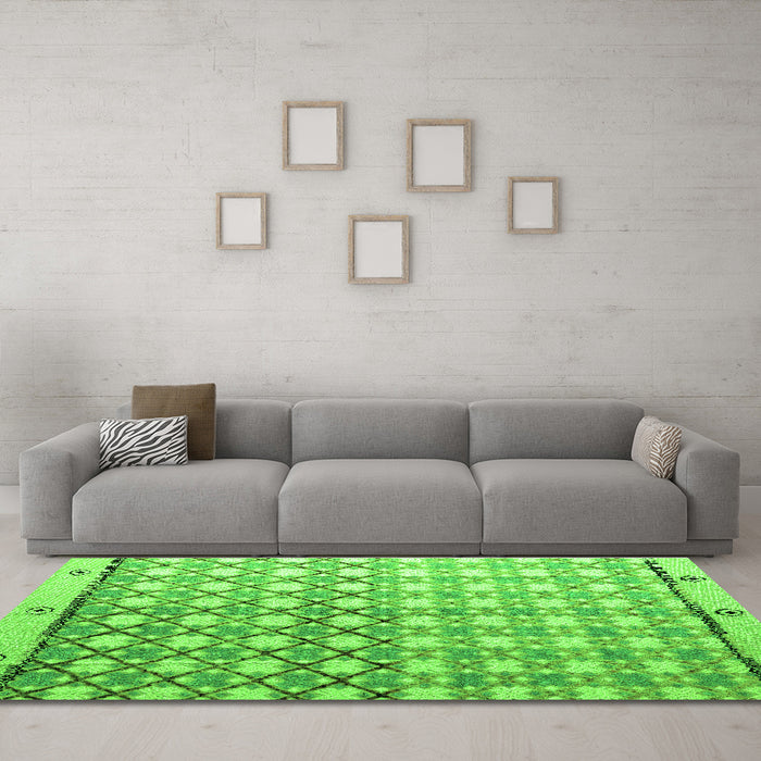 Machine Washable Abstract Green Modern Area Rugs in a Living Room,, wshabs4927grn